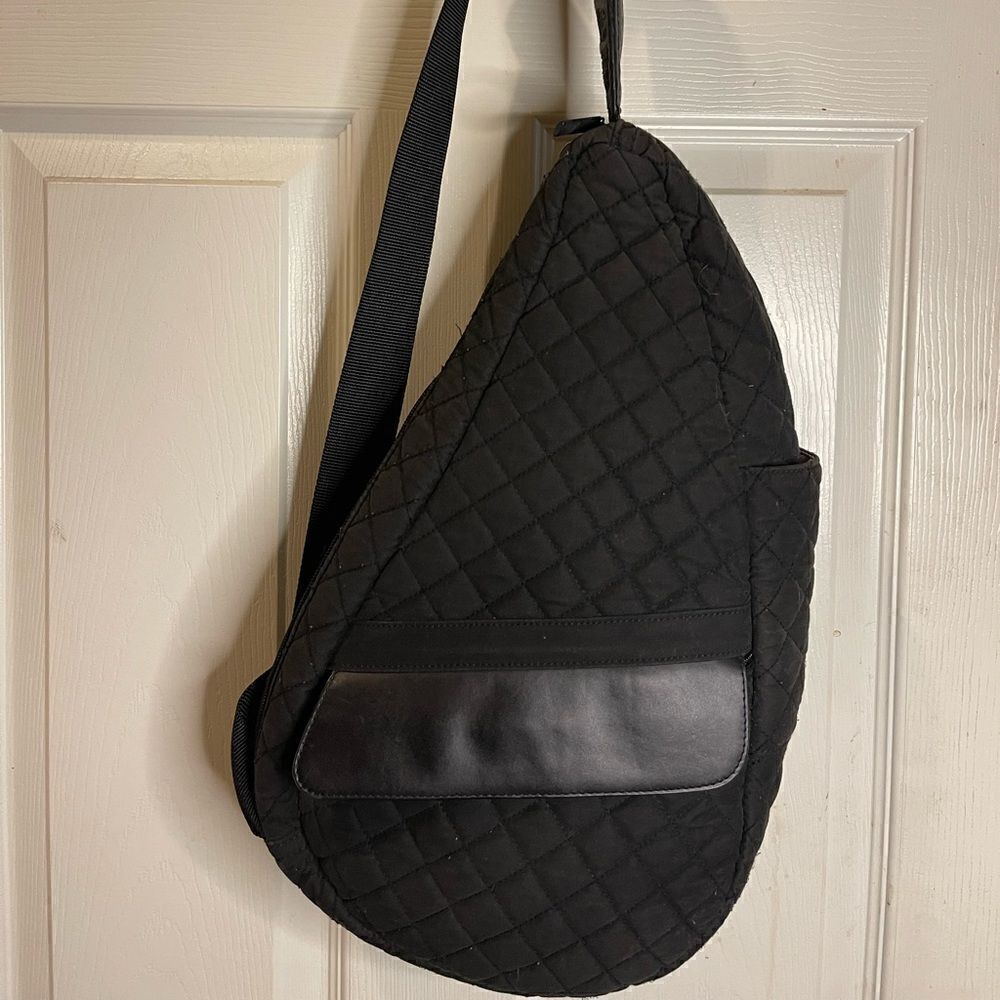 Black LL Bean AmeriBag Healthy. Back sling back black quilted